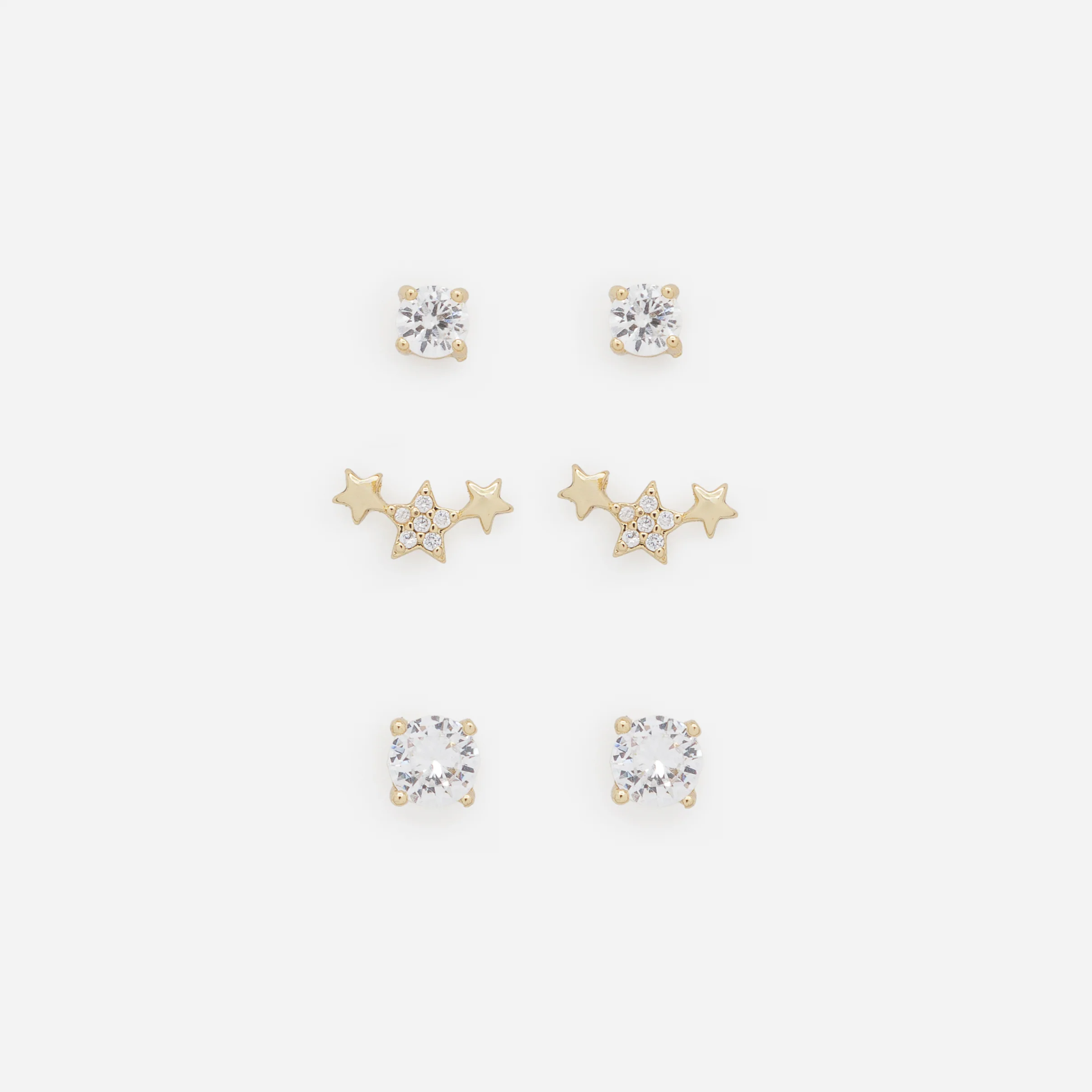 Trio de boucles d'oreilles dorées pluie d'étoiles et zircons cubiques