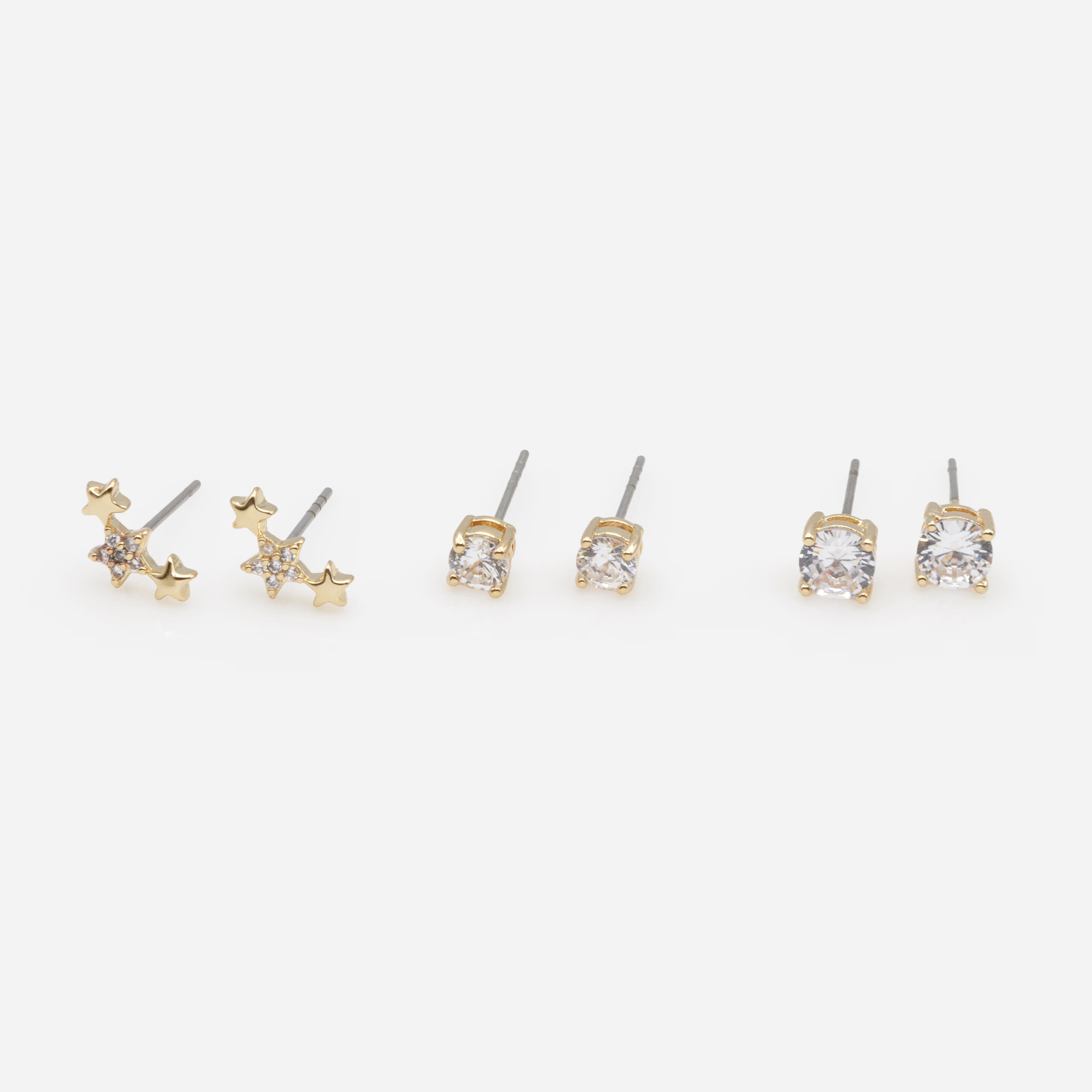Trio de boucles d'oreilles dorées pluie d'étoiles et zircons cubiques - Image 2
